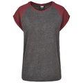 Charcoal-Red Wine - Front - Urban Classics Womens-Ladies Contrast Raglan T-Shirt
