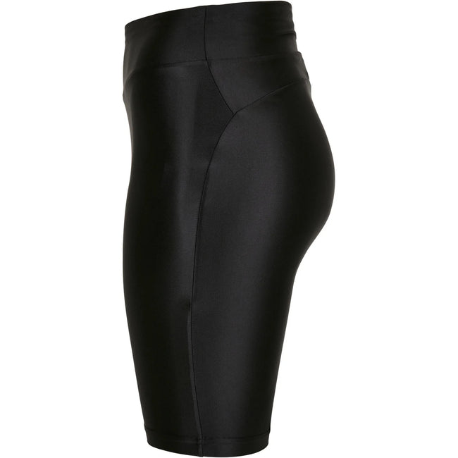 Black - Side - Urban Classics Womens-Ladies Metallic Shiny High Waist Cycling Shorts (Pack of 2)