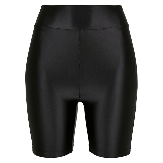 Black - Front - Urban Classics Womens-Ladies Metallic Shiny High Waist Cycling Shorts (Pack of 2)