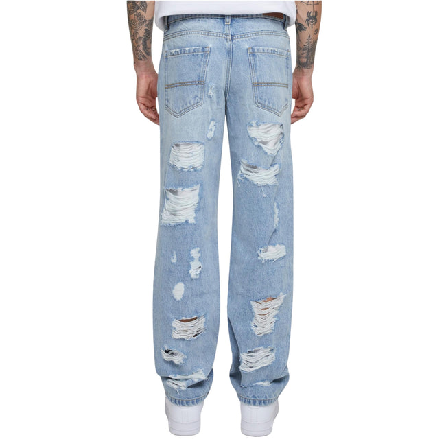 New Light Blue Washed - Back - Urban Classics Mens Heavyweight Ripped Straight Jeans