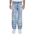 New Light Blue Washed - Front - Urban Classics Mens Heavyweight Ripped Straight Jeans