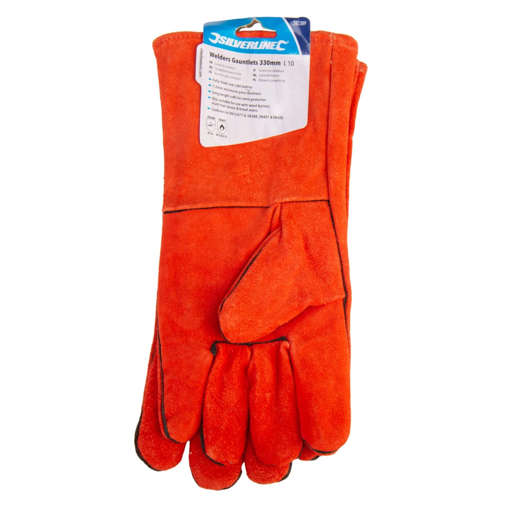 Red - Pack Shot - Silverline Unisex Adult Split Leather Welding Gauntlets