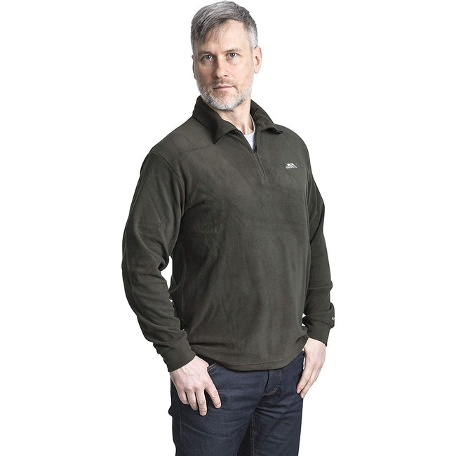 Olive - Side - Trespass Mens Masonville Half Zip Microfleece Top