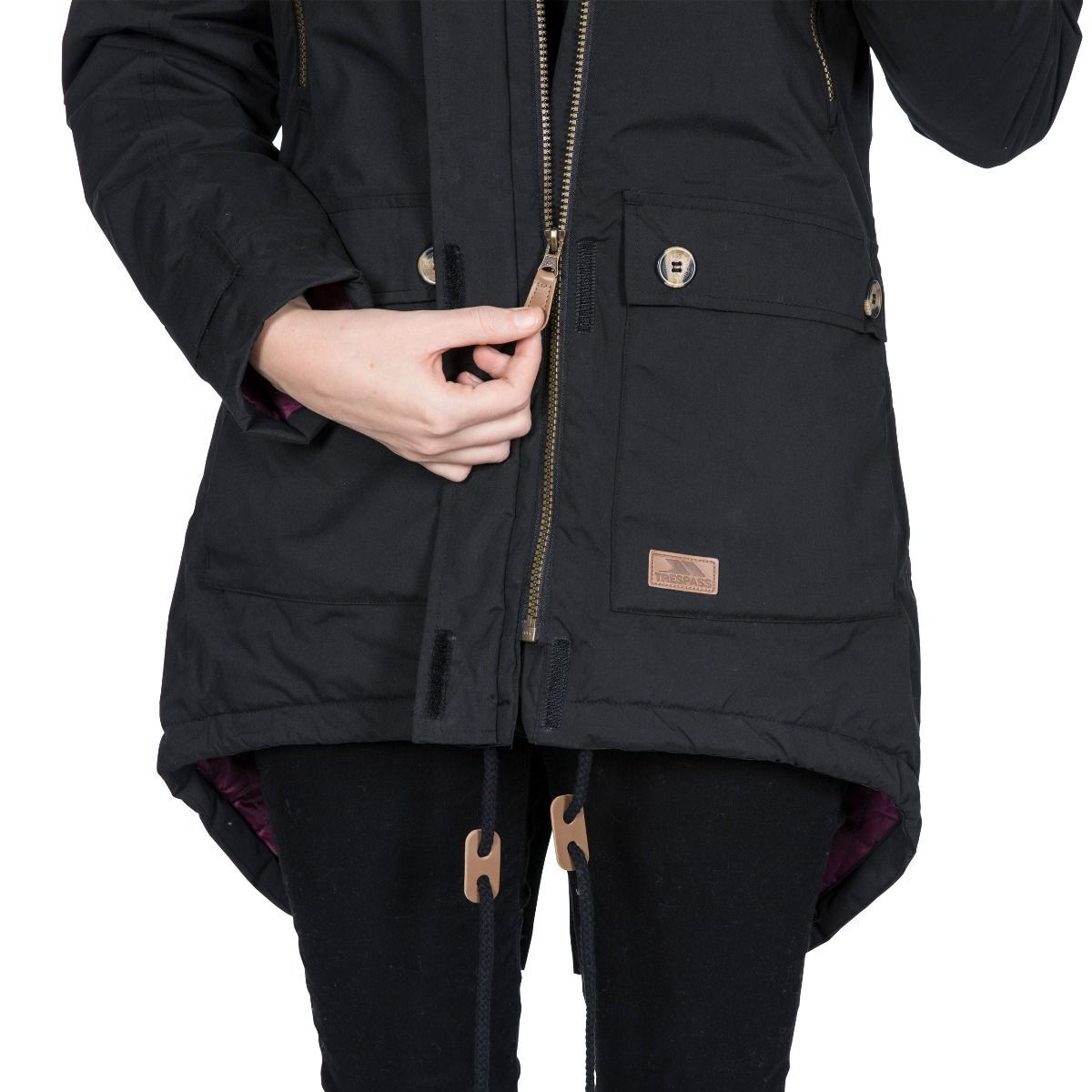 Black - Close up - Trespass Womens-Ladies Clea Waterproof Parka