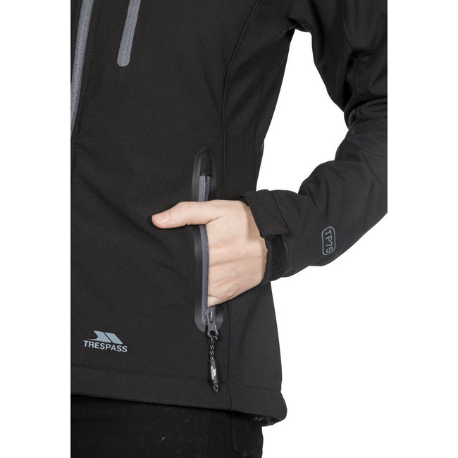 Black - Close up - Trespass Womens-Ladies Bela II Waterproof Soft Shell Jacket