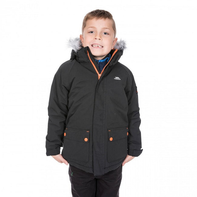 Black - Front - Trespass Childrens Boys Holsey Waterproof Parka Jacket