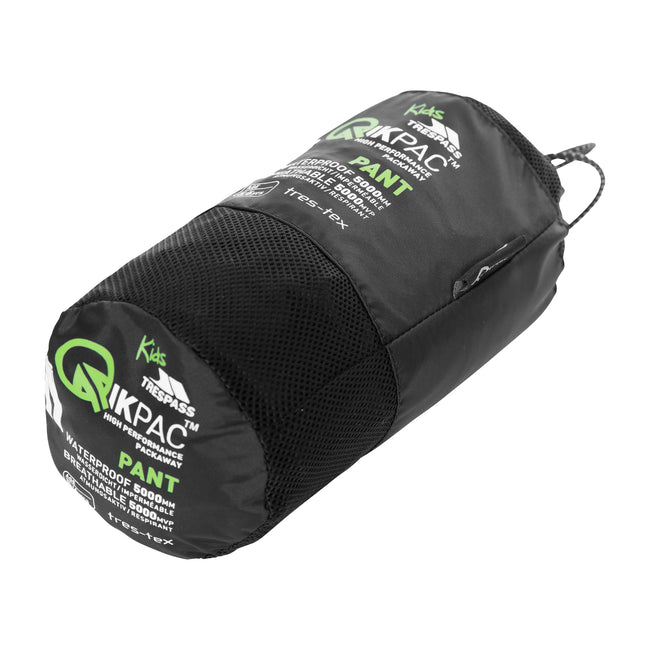 Black - Lifestyle - Trespass Childrens-Kids Qikpac Waterproof Packaway Trousers