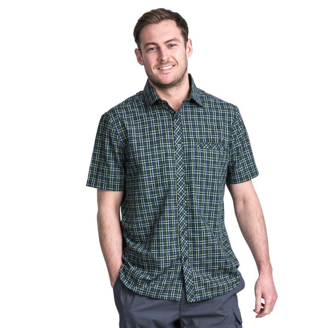Olive Check - Back - Trespass Mens Baffin Short Sleeve Casual Shirt