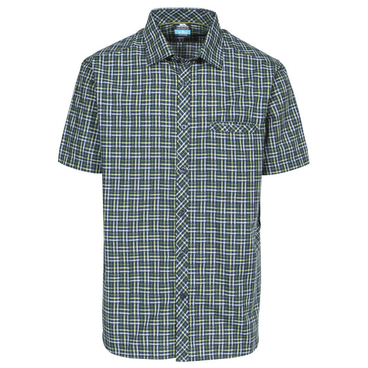 Olive Check - Front - Trespass Mens Baffin Short Sleeve Casual Shirt