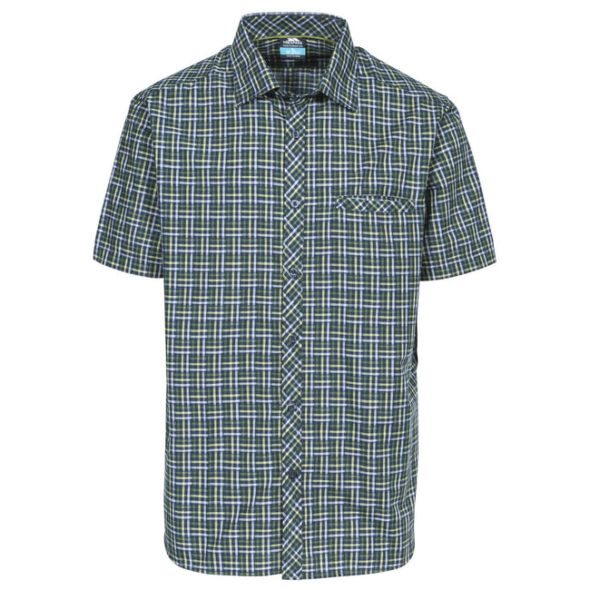 Olive Check - Front - Trespass Mens Baffin Short Sleeve Casual Shirt