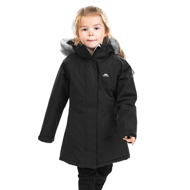 Black - Side - Trespass Childrens Girls Fame Waterproof Parka Jacket