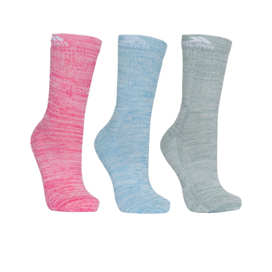 Rose Melange-Blue Melange-Sage Melange - Front - Trespass Womens-Ladies Helvellyn Trekking Socks (Pack Of 3)