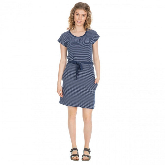 Navy Stripe - Side - Trespass Womens-Ladies Lidia Round Neck Cotton Dress