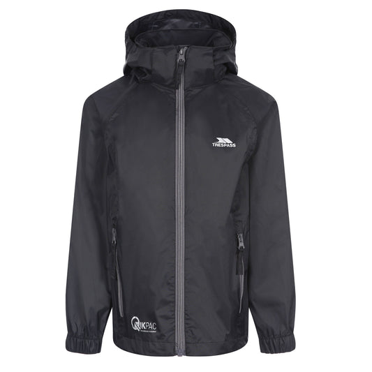 Black-Carbon - Front - Trespass Childrens-Kids Qikpac X Unisex Packaway Jacket
