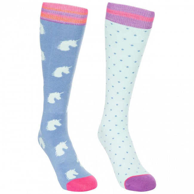 Bluebell-Aqua - Front - Trespass Kids-Childrens Replicate Ski Tube Sock (Pack Of 2)