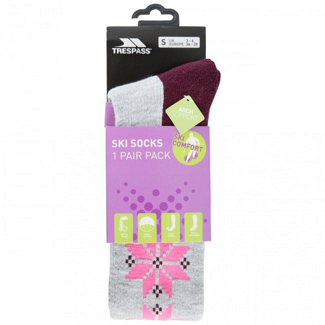 Grey Melange - Pack Shot - Trespass Womens-Ladies Snowfall Thermal Ski Socks (Pack Of 1)