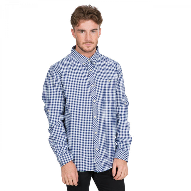 Blue Check - Close up - Trespass Mens Yafforth Cotton Shirt