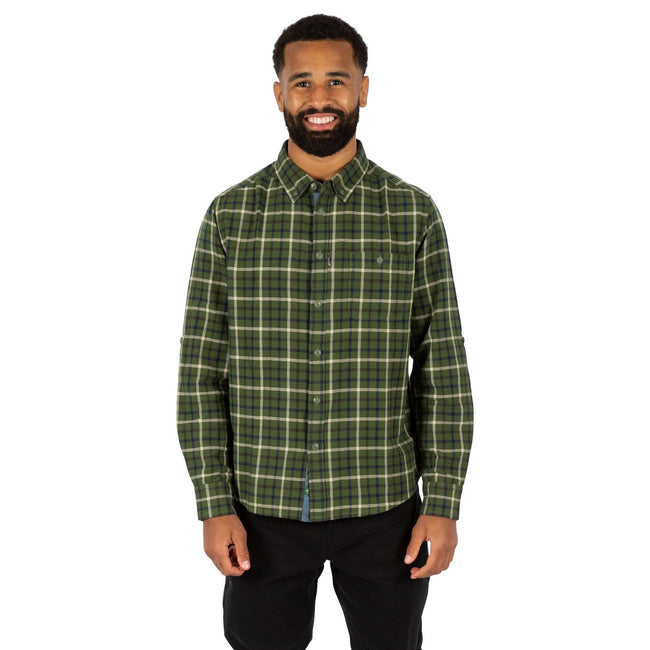 Green - Close up - Trespass Mens Withnell Checked Cotton Shirt