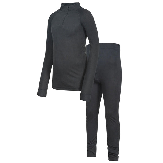 Black - Front - Trespass Childrens-Kids Unite360 Thermal Base Layers Set