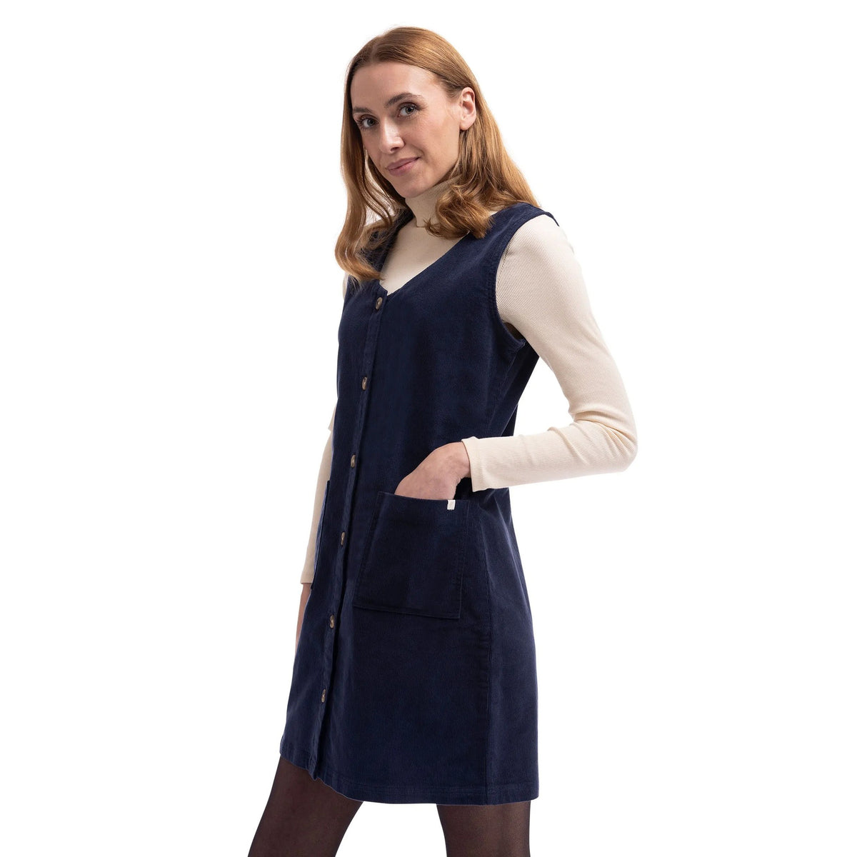 Navy - Close up - Trespass Womens-Ladies Tarissa Corduroy Pinafore Dress