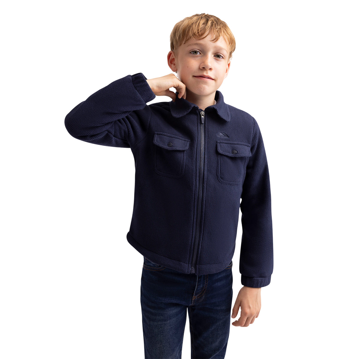 Navy - Close up - Trespass Childrens-Kids Westunder Fleece Shacket