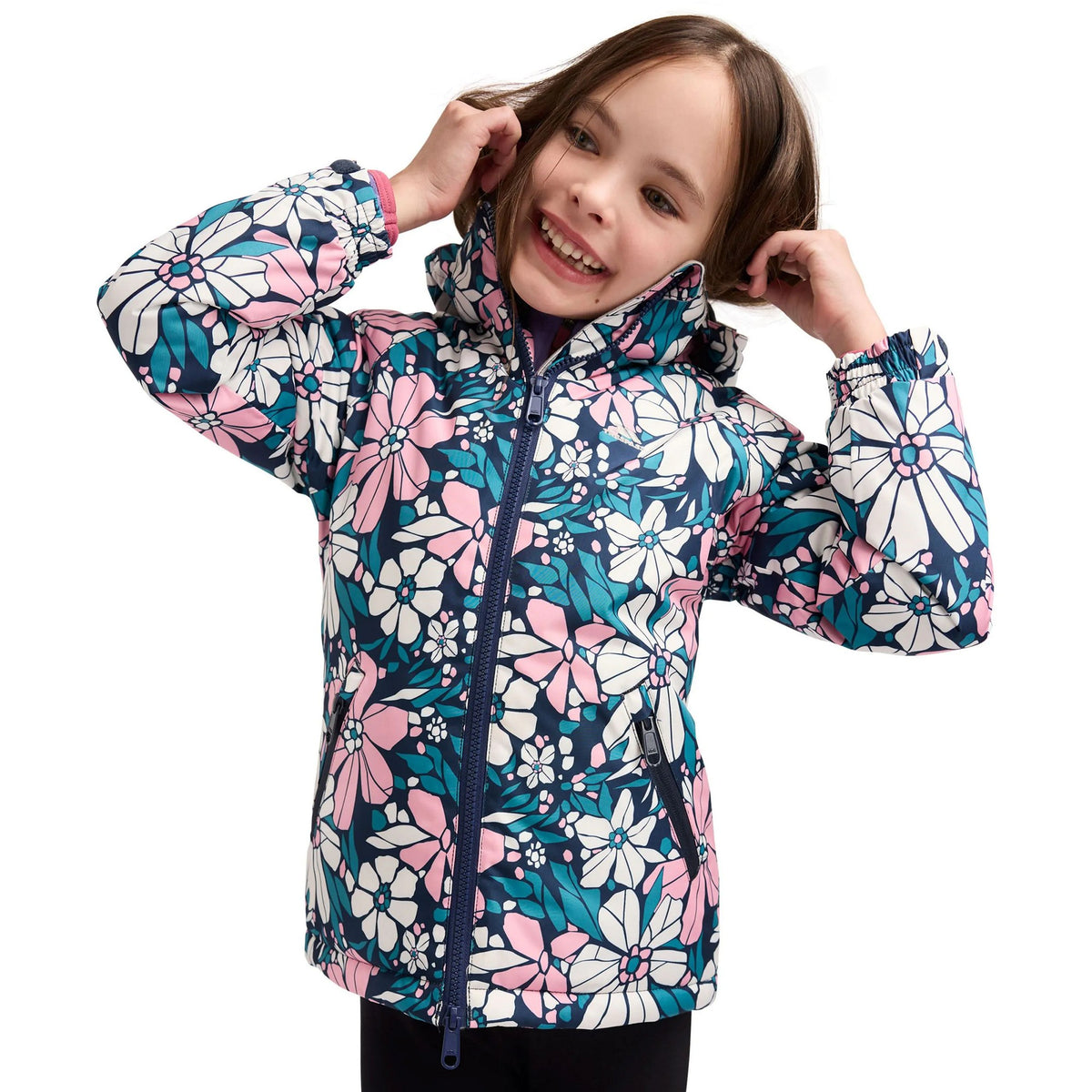 Sapphire Blue - Close up - Trespass Girls Marla Flowers Waterproof Jacket