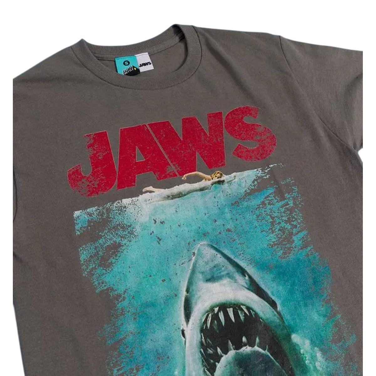 Charcoal - Side - Jaws Unisex Adult Movie Poster Distressed T-Shirt