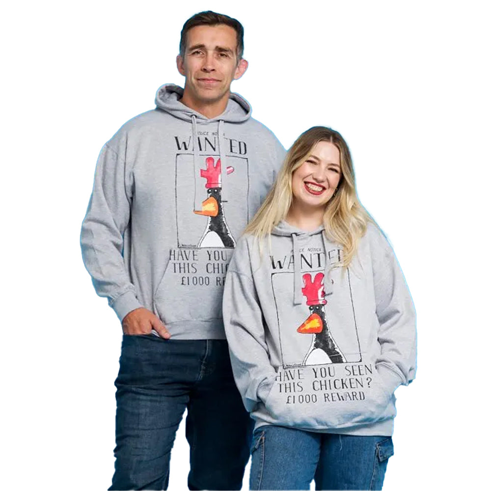 Grey - Side - Wallace and Gromit Unisex Adult Feathers McGraw Wanted Poster Hoodie