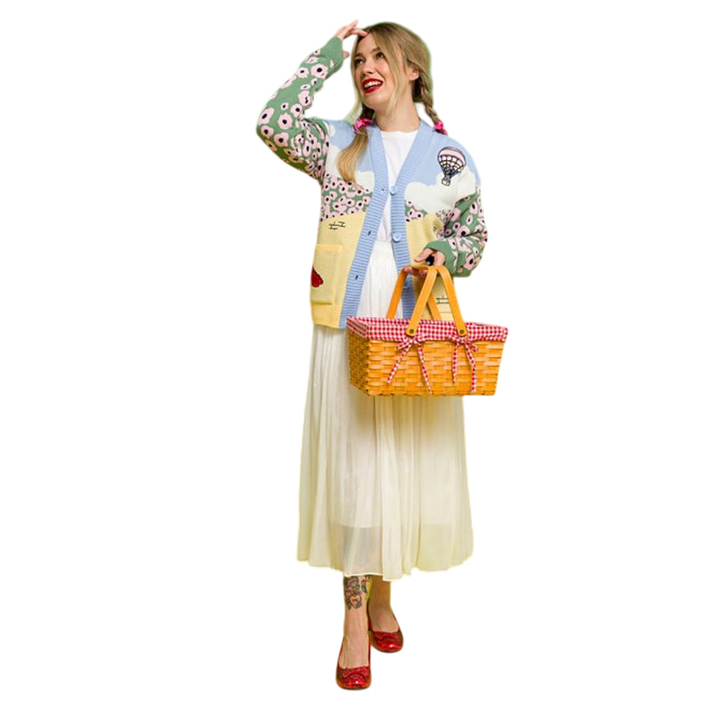 Yellow-Blue-Green - Side - The Wizard Of Oz Womens-Ladies Yellow Brick Road Knitted Cardigan