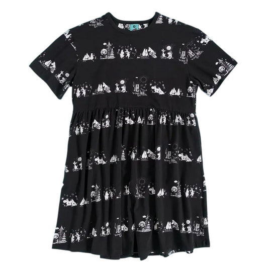 Black - Front - Moomin Womens-Ladies All-Over Print Smock Dress