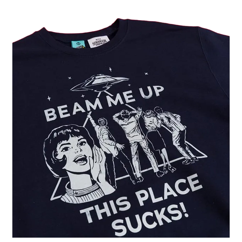 Blue - Side - Stranger Things Unisex Adult Beam Me Up Sweatshirt