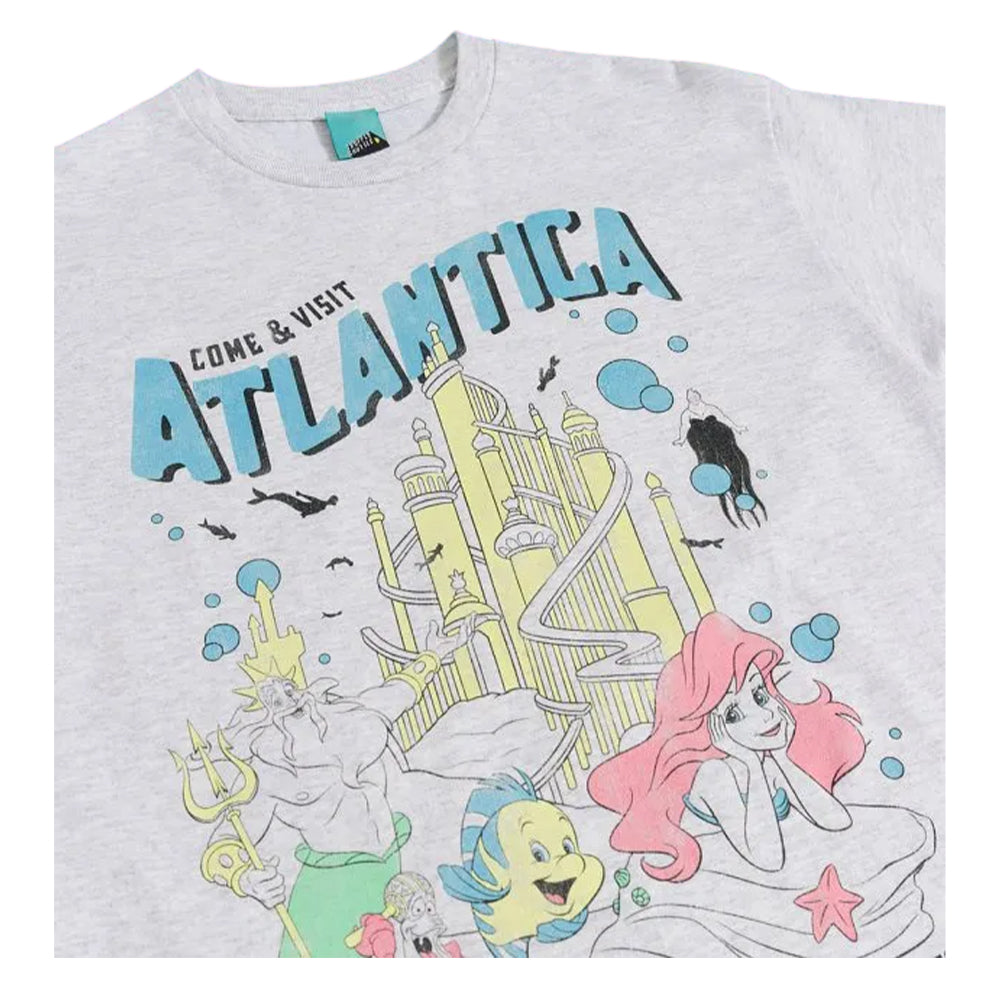 Light Grey Marl - Side - The Little Mermaid Unisex Adult Come & Visit Atlantica T-Shirt