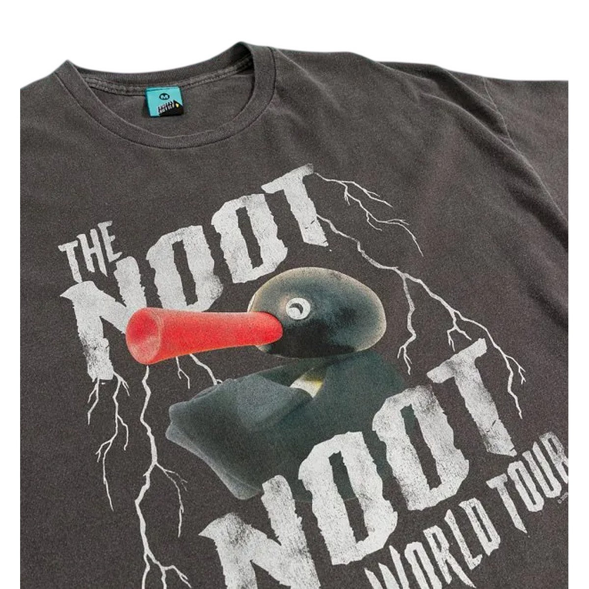 Charcoal - Side - Pingu Unisex Adult The Noot Noot World Tour Vintage Wash T-Shirt