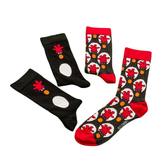 Black-Red - Front - Wallace And Gromit Unisex Adult Feathers McGraw Crew Socks (Pack Of 2)
