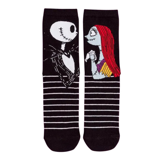 Black-Charcoal - Front - The Nightmare Before Christmas Unisex Adult Jack and Sally Crew Socks