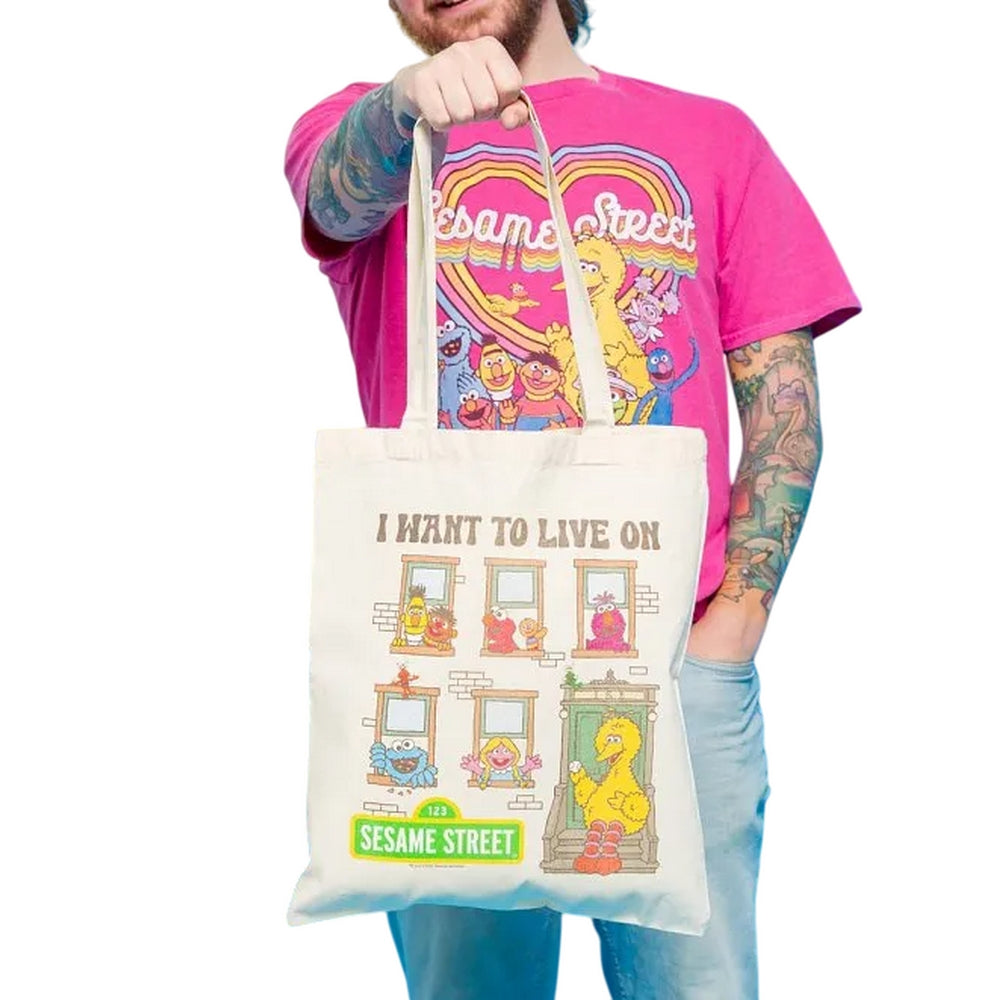 Beige - Back - Sesame Street I Want To Live On Tote Bag