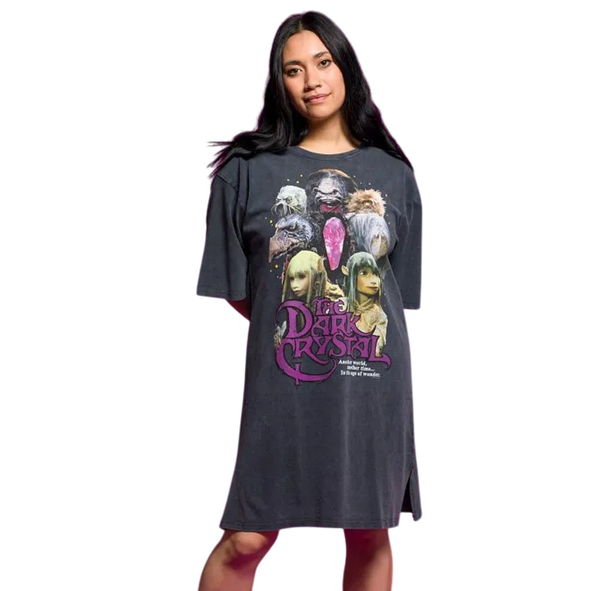 Charcoal - Side - Dark Crystal Womens-Ladies Characters Vintage Wash T-Shirt Dress