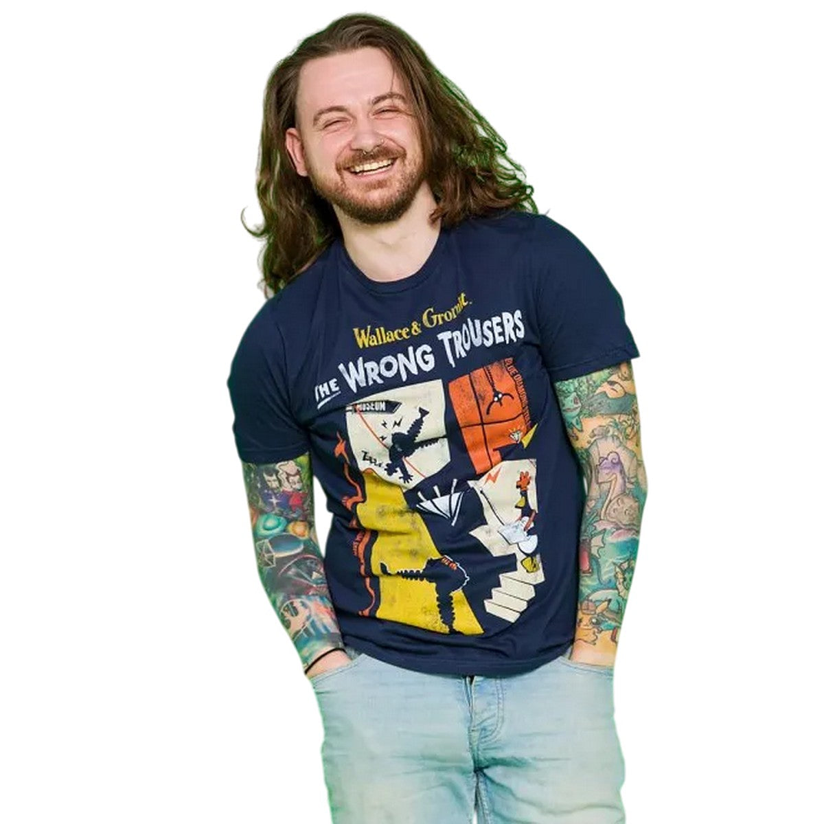 Navy - Lifestyle - Wallace and Gromit Unisex Adult The Wrong Trousers Diamond T-Shirt