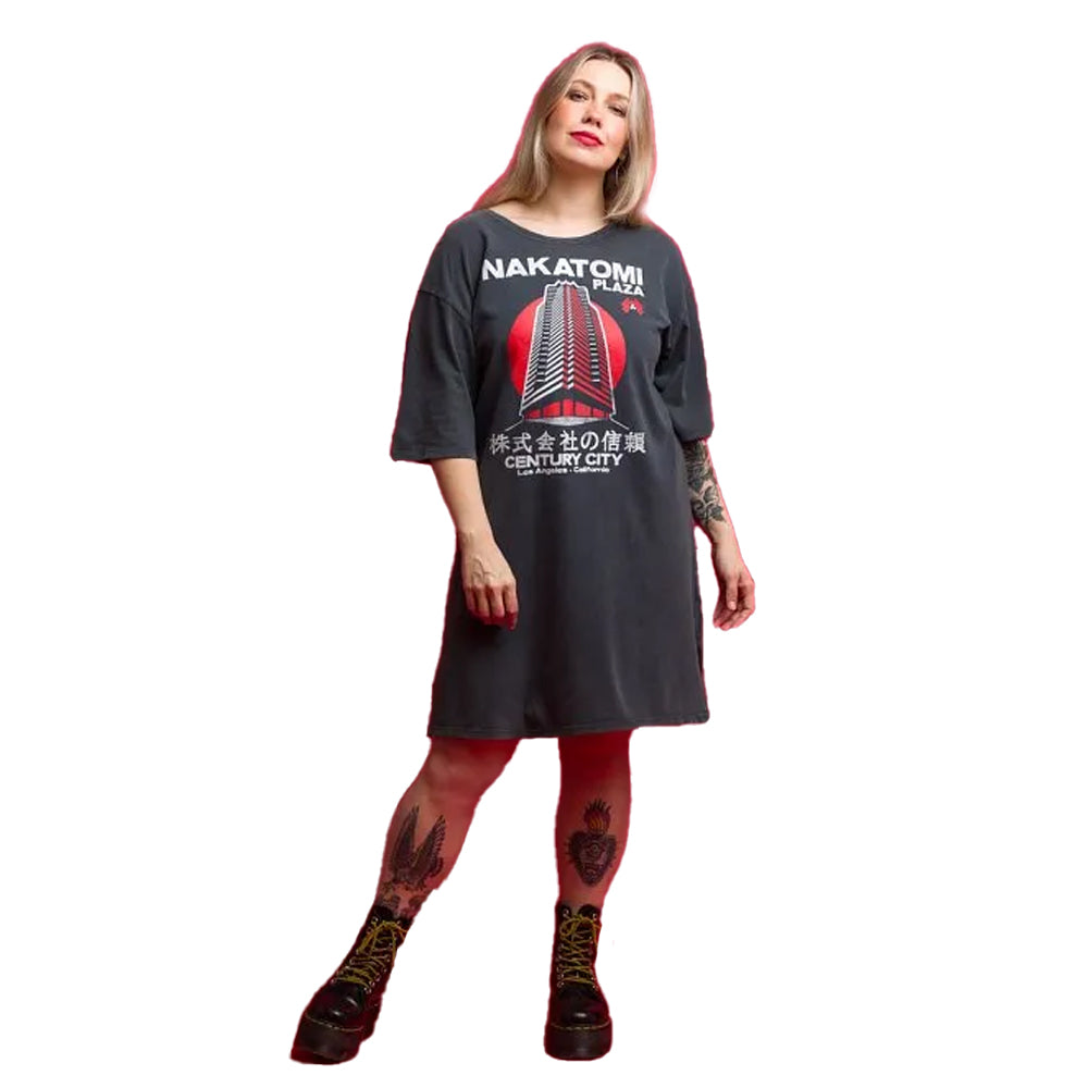 Black-Charcoal - Lifestyle - Die Hard Womens-Ladies Inspired Nakatomi Plaza T-Shirt Dress