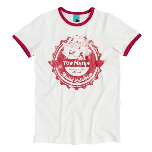 White - Front - Cars Unisex Adult Towing And Salvage Tow Mater Ringer T-Shirt