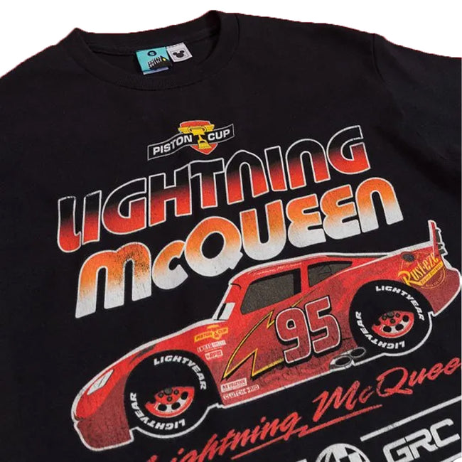 Black - Side - Cars Unisex Adult Race Lightning McQueen T-Shirt