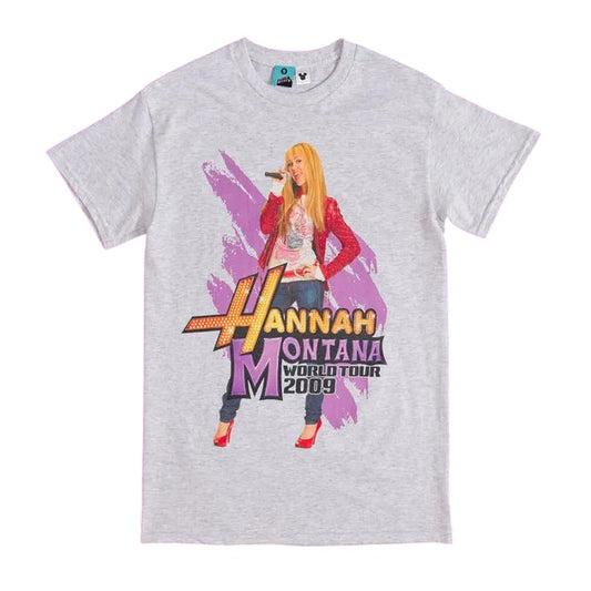 Ash Grey - Front - Hannah Montana Unisex Adult World Tour 2009 Back Print T-Shirt