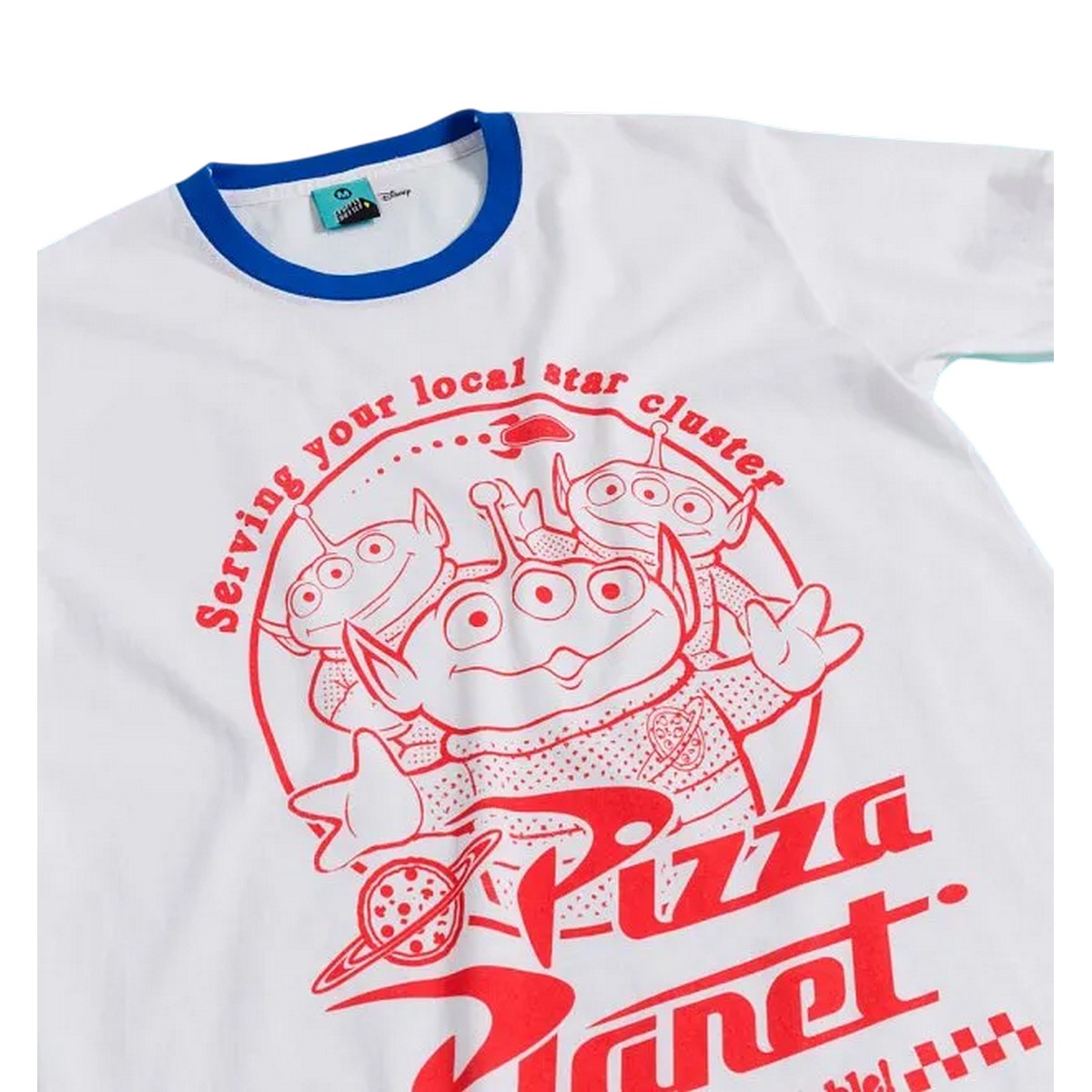 White - Lifestyle - Toy Story Unisex Adult Pizza Planet Alien Ringer T-Shirt