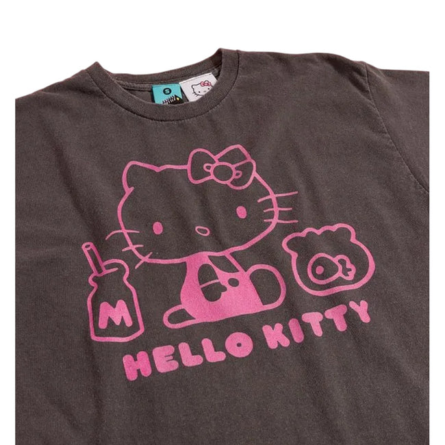 Charcoal - Side - Hello Kitty Unisex Adult Outline Vintage Wash T-Shirt