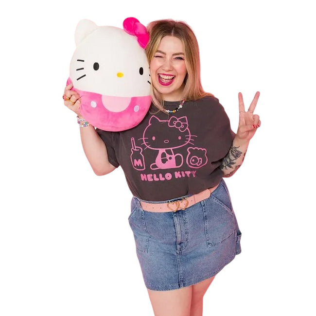 Charcoal - Lifestyle - Hello Kitty Unisex Adult Outline Vintage Wash T-Shirt