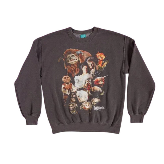 Charcoal - Front - Labyrinth Unisex Adult Characters Vintage Wash Sweatshirt