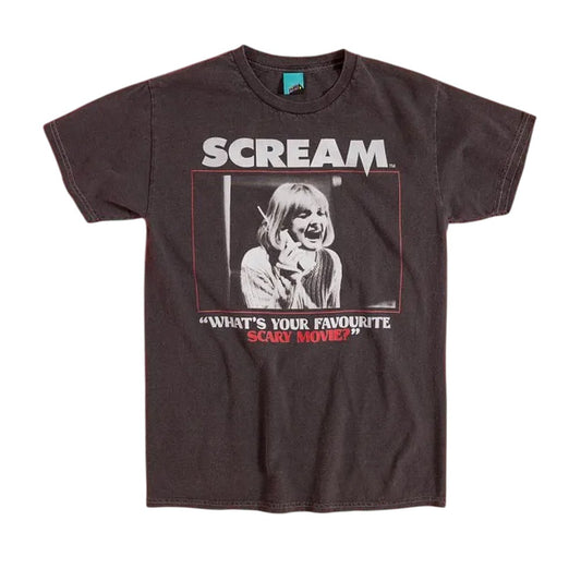 Charcoal - Front - Scream Unisex Adult Whats Your Favourite Scary Movie Vintage Wash T-Shirt