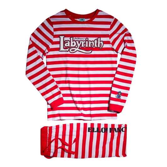 Red-White - Front - Labyrinth Womens-Ladies Ello! Fancy A Cuppa? The Worm Striped Pyjama Set