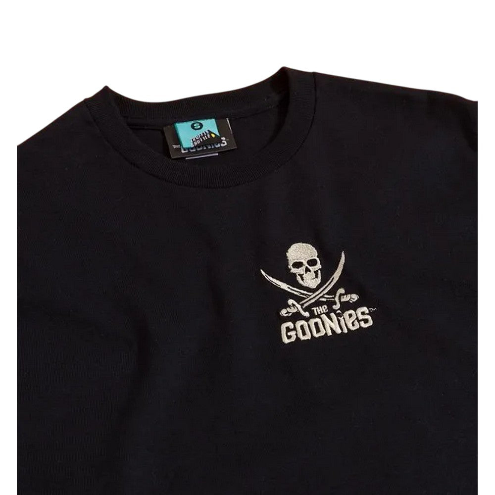 Black-Charcoal - Side - The Goonies Unisex Adult Skull And Crossbones Embroidered T-Shirt