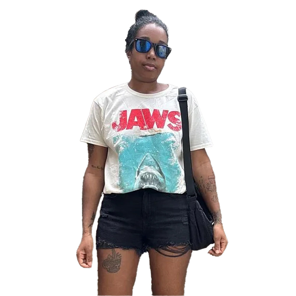 Beige - Lifestyle - Jaws Unisex Adult Movie Poster Distressed T-Shirt